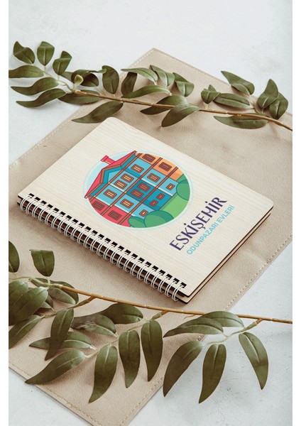 Eskişehir Odunpazarı Evleri Şehir Tasarım Ahşap Kapaklı Defter Kraft Kağıt Özel Tasarım indirimleri