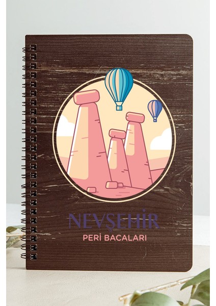 Nevşehir Peribacaları Şehir Tasarım Ahşap Kapaklı Defter Kraft Kağıt Özel Tasarım