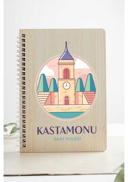 Kastamonu Saat Kulesi Şehir Tasarım Ahşap Kapaklı Defter Kraft Kağıt Özel Tasarım