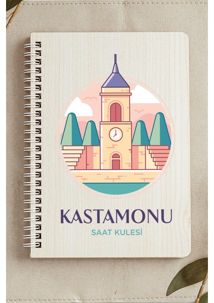 Kastamonu Saat Kulesi Şehir Tasarım Ahşap Kapaklı Defter Kraft Kağıt Özel Tasarım