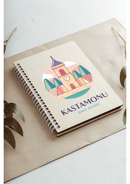 Kastamonu Saat Kulesi Şehir Tasarım Ahşap Kapaklı Defter Kraft Kağıt Özel Tasarım