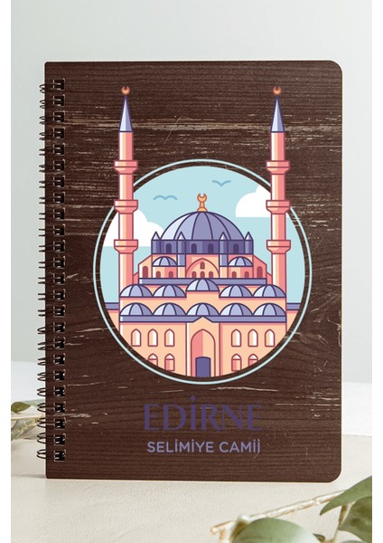 Edirne Selimiye Camii Şehir Tasarım Ahşap Kapaklı Defter Kraft Kağıt Özel Tasarım
