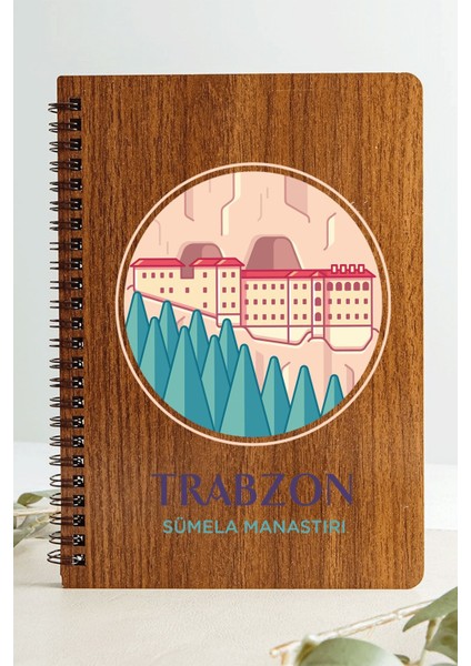 Trabzon Sümela Manastırı Şehir Tasarım Ahşap Kapaklı Defter Kraft Kağıt Özel Tasarım