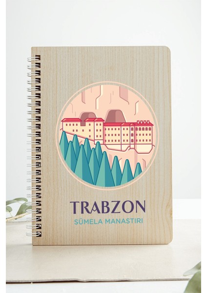 Trabzon Sümela Manastırı Şehir Tasarım Ahşap Kapaklı Defter Kraft Kağıt Özel Tasarım