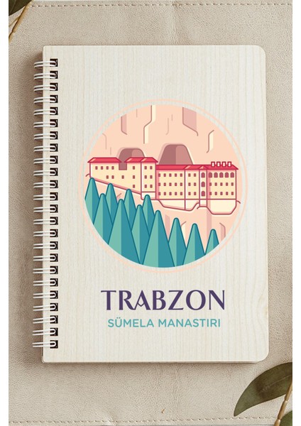 Trabzon Sümela Manastırı Şehir Tasarım Ahşap Kapaklı Defter Kraft Kağıt Özel Tasarım fırsatları