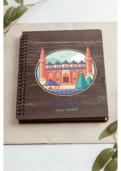 Bursa Ulu Camii Şehir Tasarım Ahşap Kapaklı Defter Kraft Kağıt Özel Tasarım