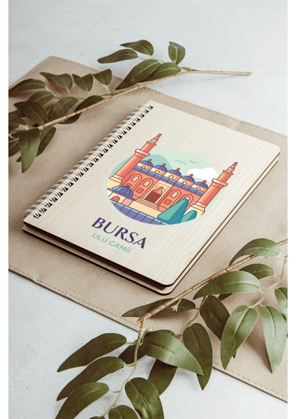 Bursa Ulu Camii Şehir Tasarım Ahşap Kapaklı Defter Kraft Kağıt Özel Tasarım