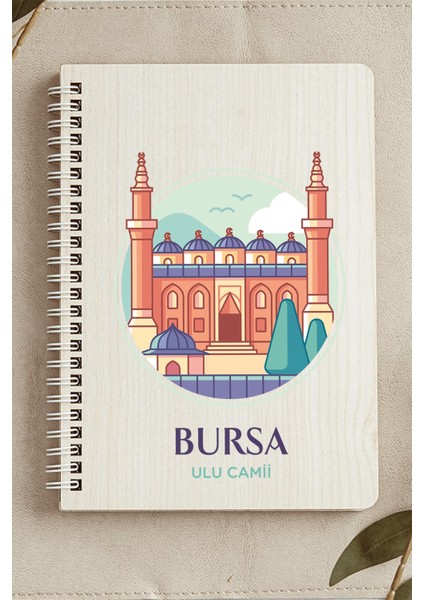 Bursa Ulu Camii Şehir Tasarım Ahşap Kapaklı Defter Kraft Kağıt Özel Tasarım