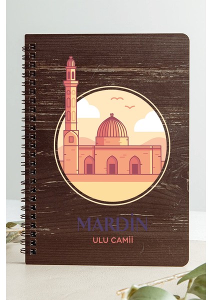 Mardin Ulu Camii Şehir Tasarım Ahşap Kapaklı Defter Kraft Kağıt Özel Tasarım