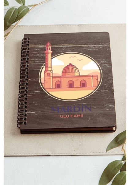 Mardin Ulu Camii Şehir Tasarım Ahşap Kapaklı Defter Kraft Kağıt Özel Tasarım