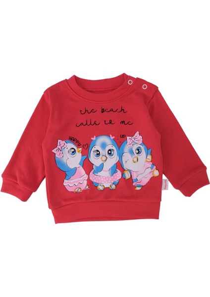 Kız Bebek Penguen Baskılı Yazılı Interlok 2'li Alt Üst Takım modelleri