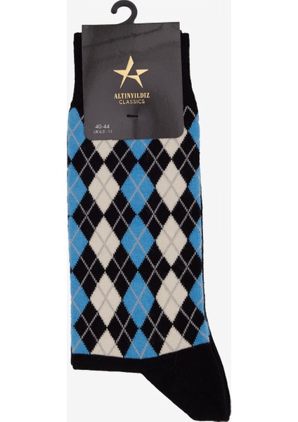 ALTINYILDIZ CLASSICS Erkek Siyah-Turkuaz Desenli Bambulu Soket Çorap