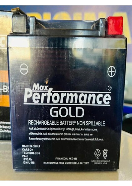 12V 5 Amper Yatık (YTX5L - Bs ) Max Performance Gold Motorsiklet Aküsü. Yeni Üretim.