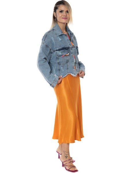 Mavi Kadın Yıpratmalı Kısa Jean Ceket modelleri