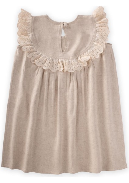 Robadan Dantelli Keten Bluz 2-7 Yaş Naturel modelleri