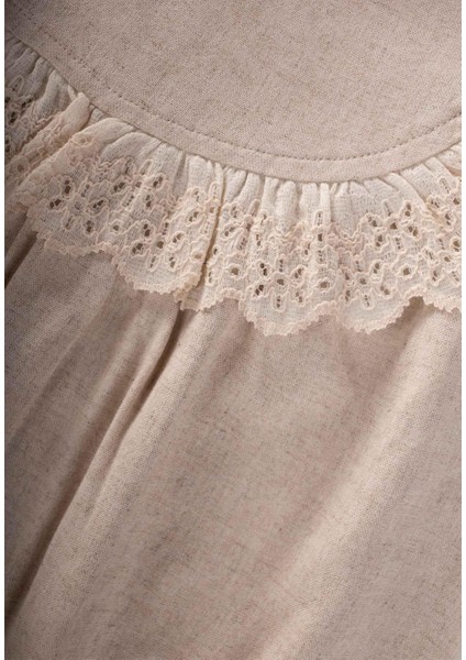 Robadan Dantelli Keten Bluz 2-7 Yaş Naturel fırsatları