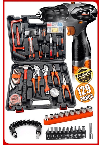 Premium Akülü Vidalama Matkap Özel Alışım 129 Parça Kalite Çelik Profesyonel Alet Takım Full Set