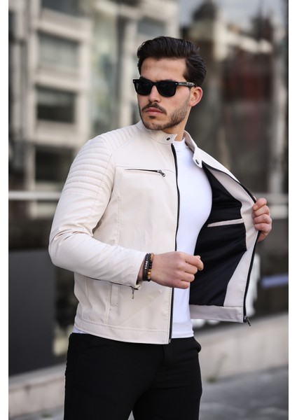 Erkek Taş Rengi Su ve Rüzgar Geçirmez Slim Fit Astarlı Mevsimlik Mont modelleri