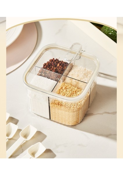 Mutfak Basmalı Tip Baharat Kutusu, Mühürlü, Neme Dayanıklı, Tuzlu, Msg Baharatı, Dört Parçalı Baharat Kavanozu (Yurt Dışından) modelleri