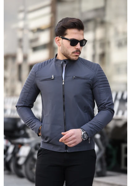 Mero Life Erkek Gri Su ve Rüzgar Geçirmez Slim Fit Astarlı Mevsimlik Mont