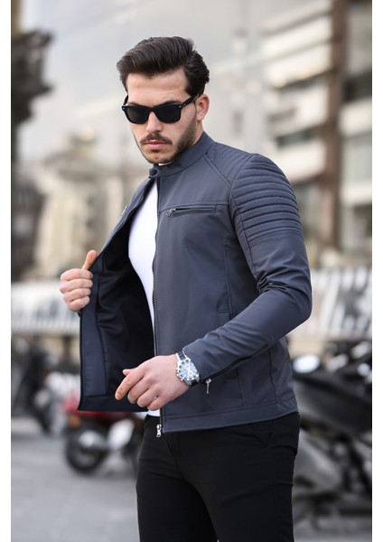 Mero Life Erkek Gri Su ve Rüzgar Geçirmez Slim Fit Astarlı Mevsimlik Mont