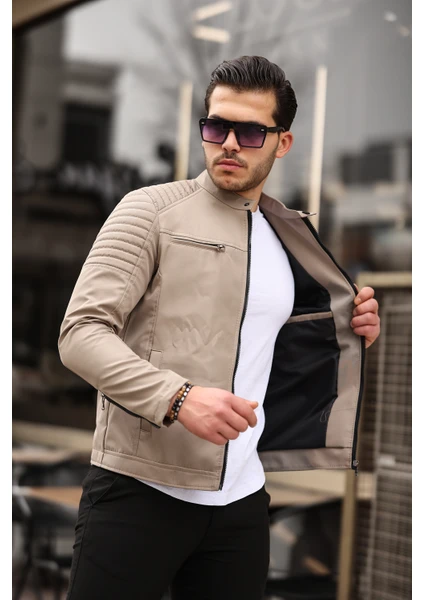 Mero Life Erkek Krem Su ve Rüzgar Geçirmez Slim Fit Astarlı Mevsimlik Mont