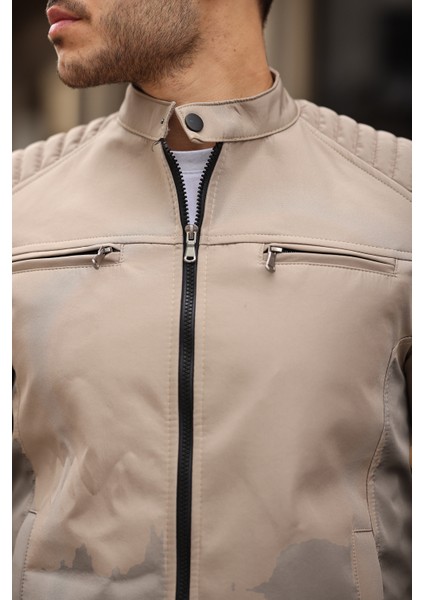 Erkek Krem Su ve Rüzgar Geçirmez Slim Fit Astarlı Mevsimlik Mont modelleri