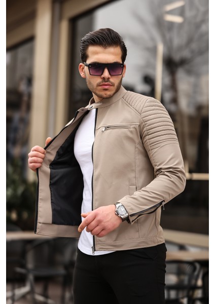 Erkek Krem Su ve Rüzgar Geçirmez Slim Fit Astarlı Mevsimlik Mont fırsatları