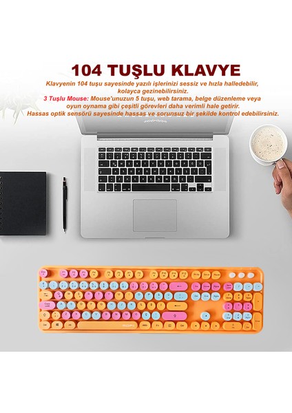 Mofii Sweet Serisi Renkli Kablosuz Klavye Mouse Set Türkçe AL4259