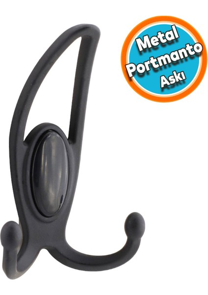 Portmanto Vestiyer Duvar Askısı Metal Dolap Elbise Askılığı Mat Siyah Siyah Kapak