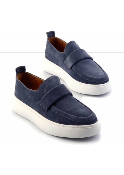 Indigo Süet Hakiki Deri Erkek Loafer Ayakkabı E01549341302
