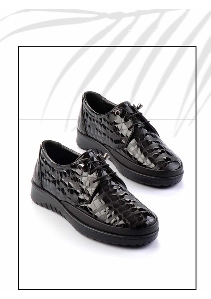 Siyah Rugan Kroko Hakiki Deri Kadın Casual Ayakkabı K01331750311