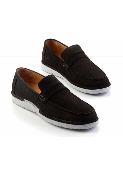 Siyah Nubuk Hakiki Deri Erkek Loafer Ayakkabı E01304412201