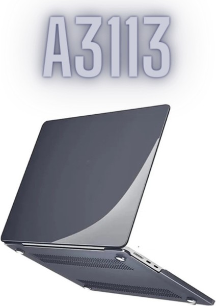 Apple Macbook Air M3 13.6 Inç 2024 M3 Çip A3113 Uyumlu Siyah Şeffaf Kılıf Koruyucu Sert Kapak Parlak