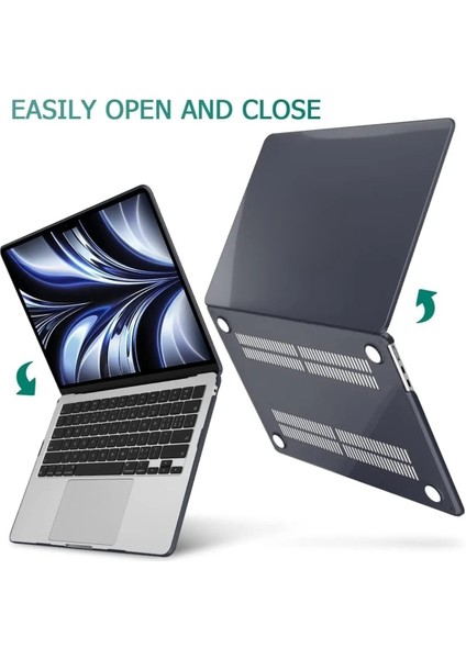Apple Macbook Air M3 13.6 Inç 2024 M3 Çip A3113 Uyumlu Siyah Şeffaf Kılıf Koruyucu Sert Kapak Parlak