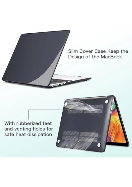 Apple Macbook Air M3 13.6 Inç 2024 M3 Çip A3113 Uyumlu Siyah Şeffaf Kılıf Koruyucu Sert Kapak Parlak