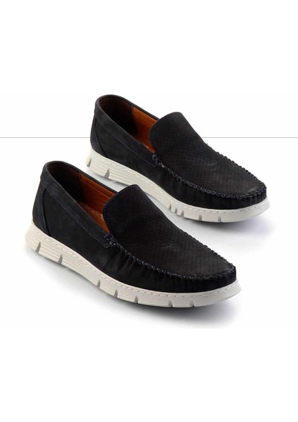 Lacivert Nubuk Hakiki Deri Erkek Casual Ayakkabı E01733032701
