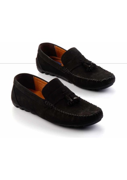 Siyah Nubuk Hakiki Deri Erkek Loafer Ayakkabı E01733033701