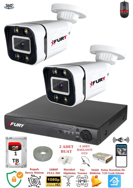 2 Kameralı Full Hd Gece Renkli - Su Geçirmez Ultra LED Güvenlik Kamerası Seti 1 Tb fiyatları