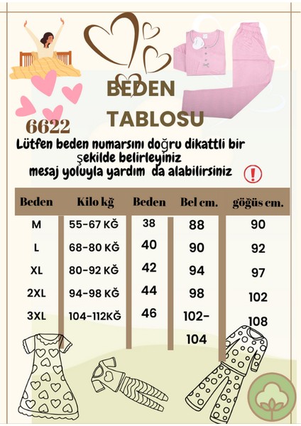 Kadın Pembe Uzunkol Bambu Kalpli Çizgili Mevsimlik Rahat Pijama Takımı 6622