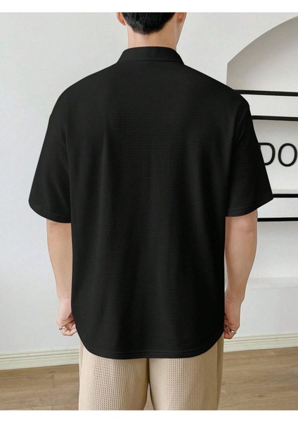 Erkek Oversize Polo Yaka Waffle T-Shirt Poloyaka-Fermuarlı modelleri