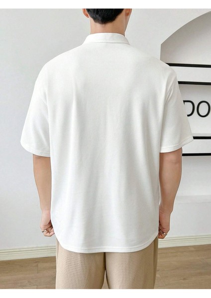 Erkek Oversize Polo Yaka Waffle T-Shirt Poloyaka-Fermuarlı modelleri