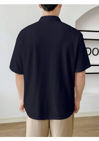 Erkek Oversize Polo Yaka Waffle T-Shirt Poloyaka-Fermuarlı modelleri