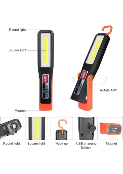 Gold Orion Or 998 Ayarlanabilir Mıknatıslı Şarjlı 5 Adet tamirci feneri