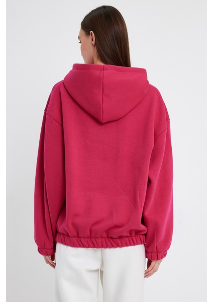 Fuşya Hoodie, Oversize Hoodie, Kadın Hoodie, Kanguru Cepli Hoodie, Lastikli Hoodie fırsatları