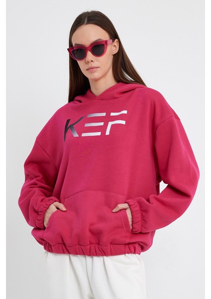 Fuşya Hoodie, Oversize Hoodie, Kadın Hoodie, Kanguru Cepli Hoodie, Lastikli Hoodie indirimleri