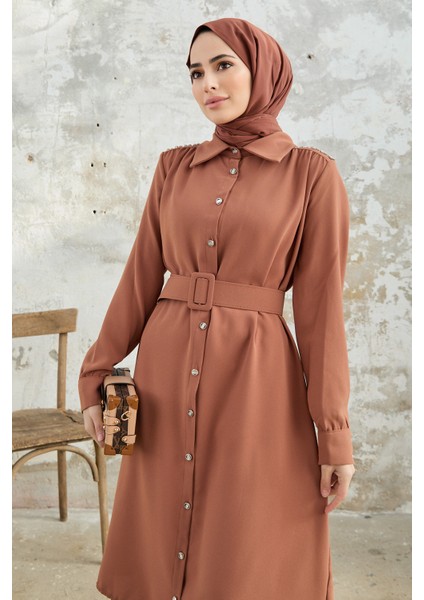 Kemerli Omuzu Taşlı Tunik - Camel fırsatları