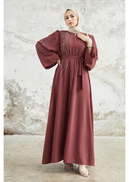 Viona Taşlı Abaya - Gül Kurusu