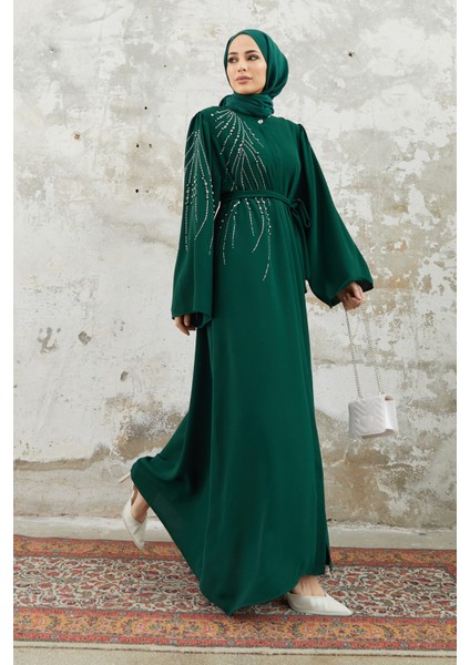 Viona Taşlı Abaya - Zümrüt