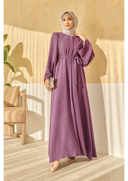 Viona Taşlı Abaya - Leylak
